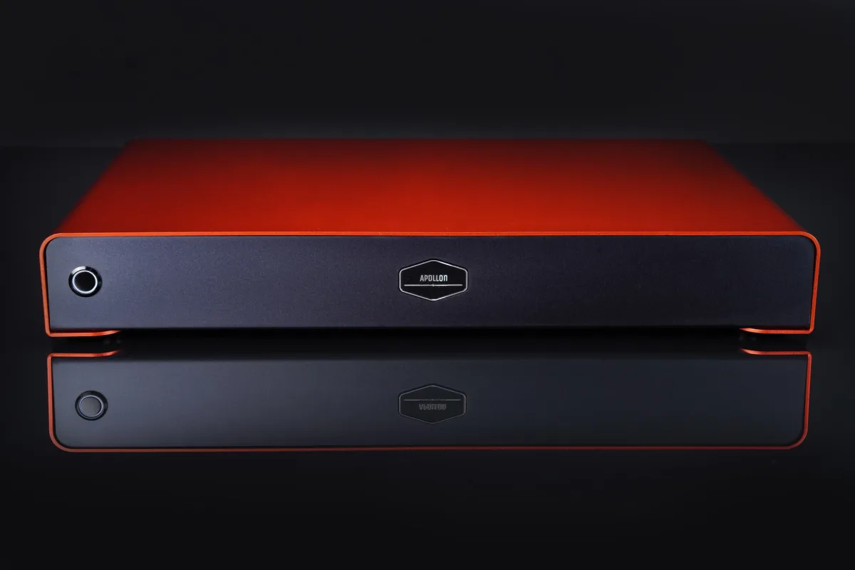 Hypex Nilai 500 Dual Mono Amplifier Apollon Audio Red Color Front low view