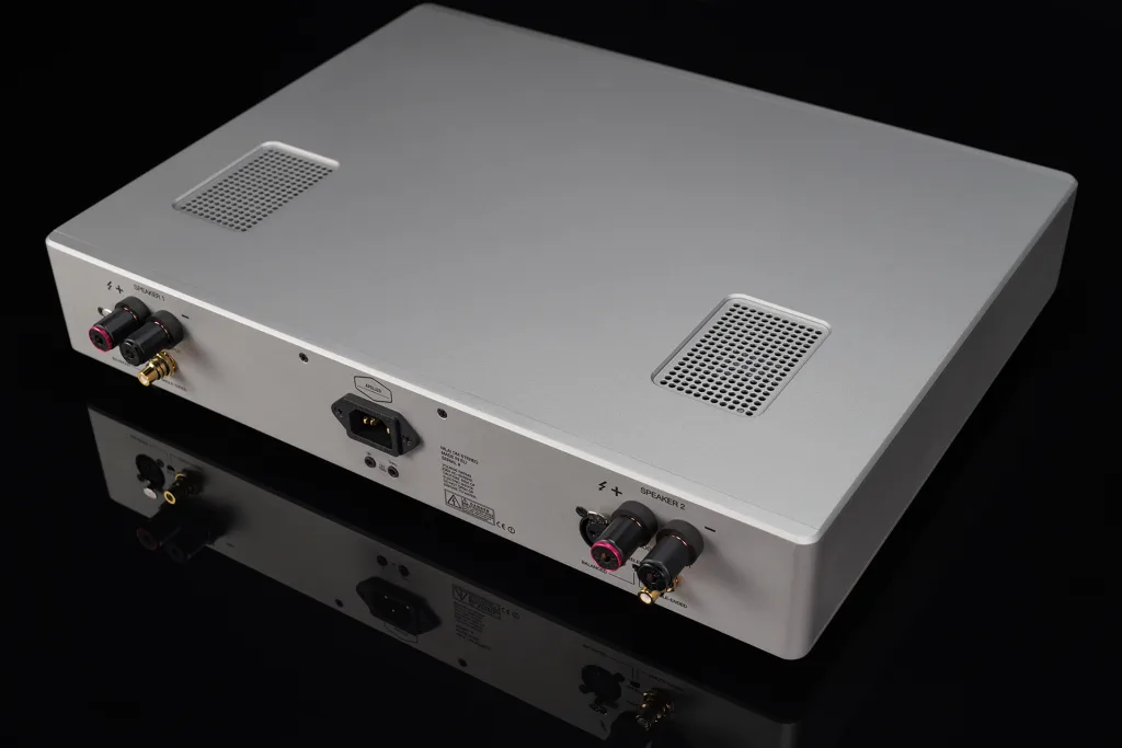 Hypex Nilai 500 Stereo Dual Mono Amplifier Back Side View Silver Anodized Apollon Audio