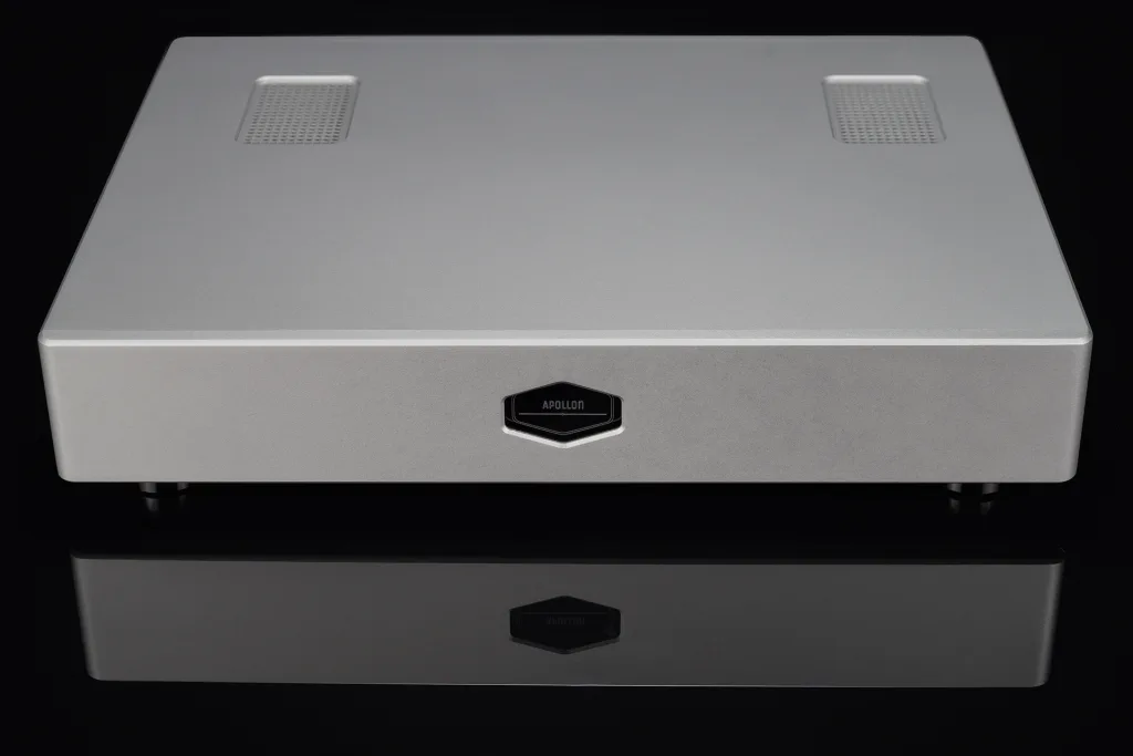 Hypex Nilai 500 Stereo Dual Mono Amplifier Front Top View Silver Anodized Apollon Audio